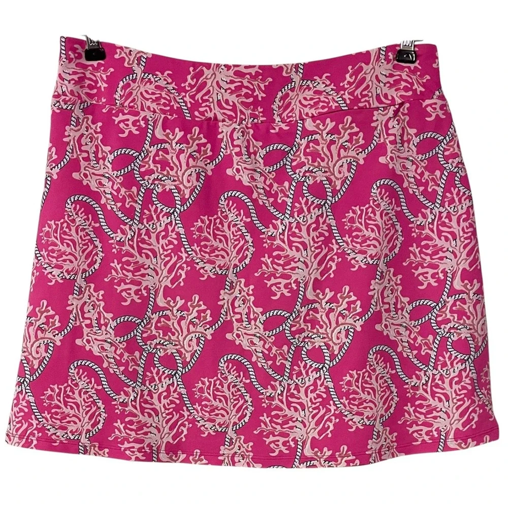 Lulu B Pink Coral Rope Nautical Skort Pickleball Golf Chic Resort Wear UPF 50 M - Picture 2 of 12